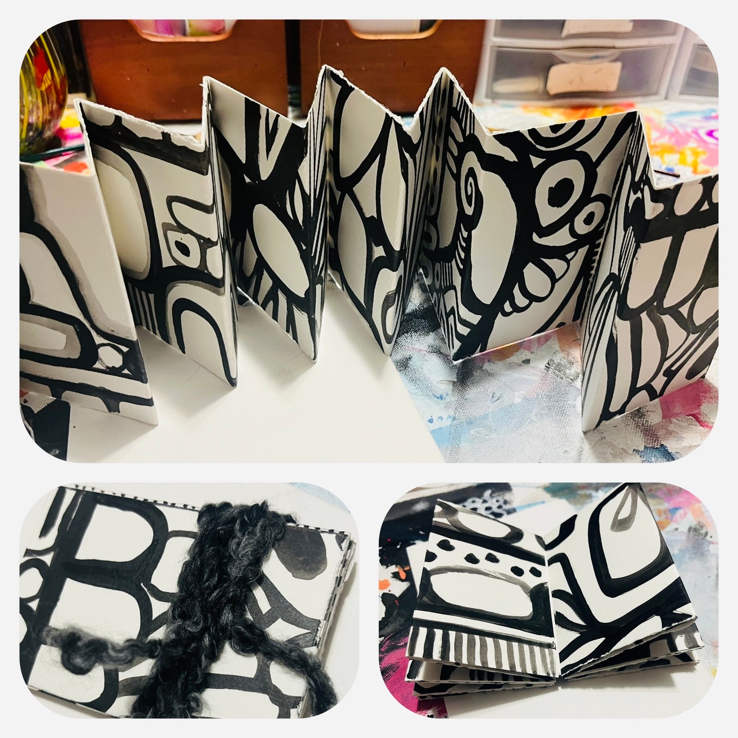 Inky glue bound chunky accordion style Journal